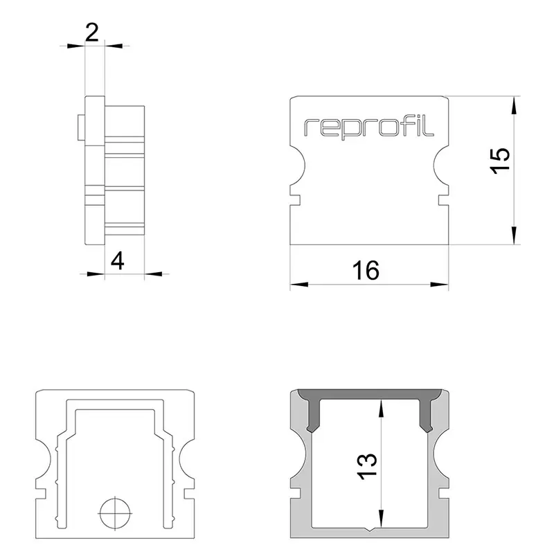 Reprofil, Endkappe P-AU-02-10 Set 2 Stk, Kunststoff, Länge: 16 mm Neu