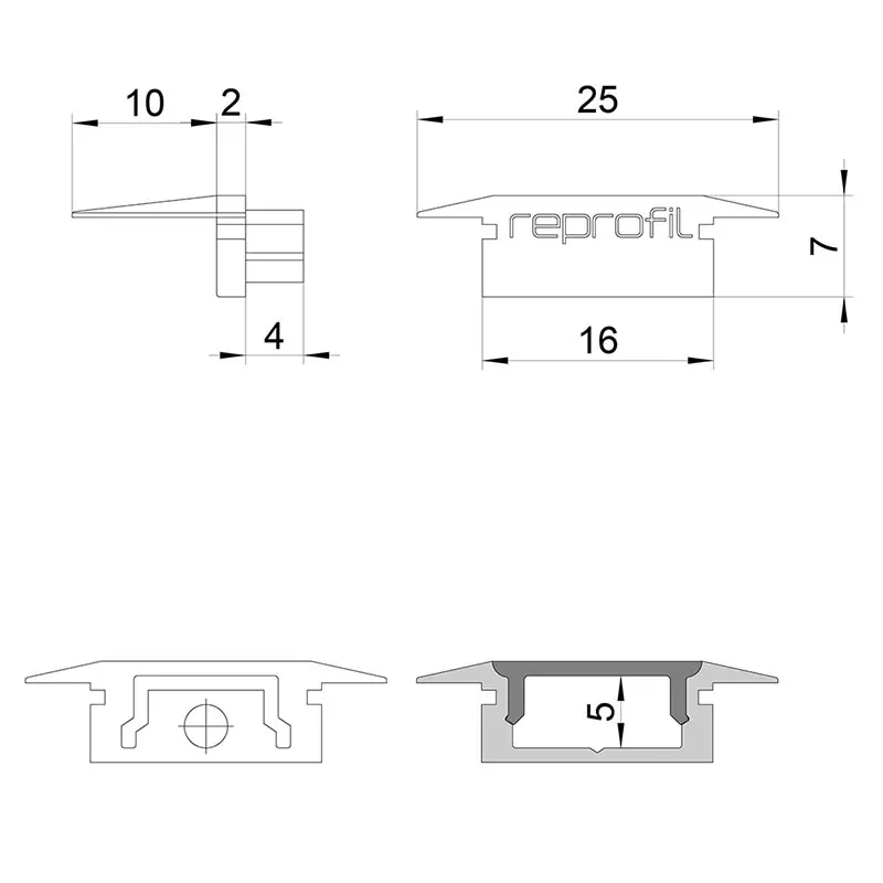 Reprofil, Endkappe P-ET-01-10 Set 2 Stk, Kunststoff, Länge: 25 mm Preis Gesenkt
