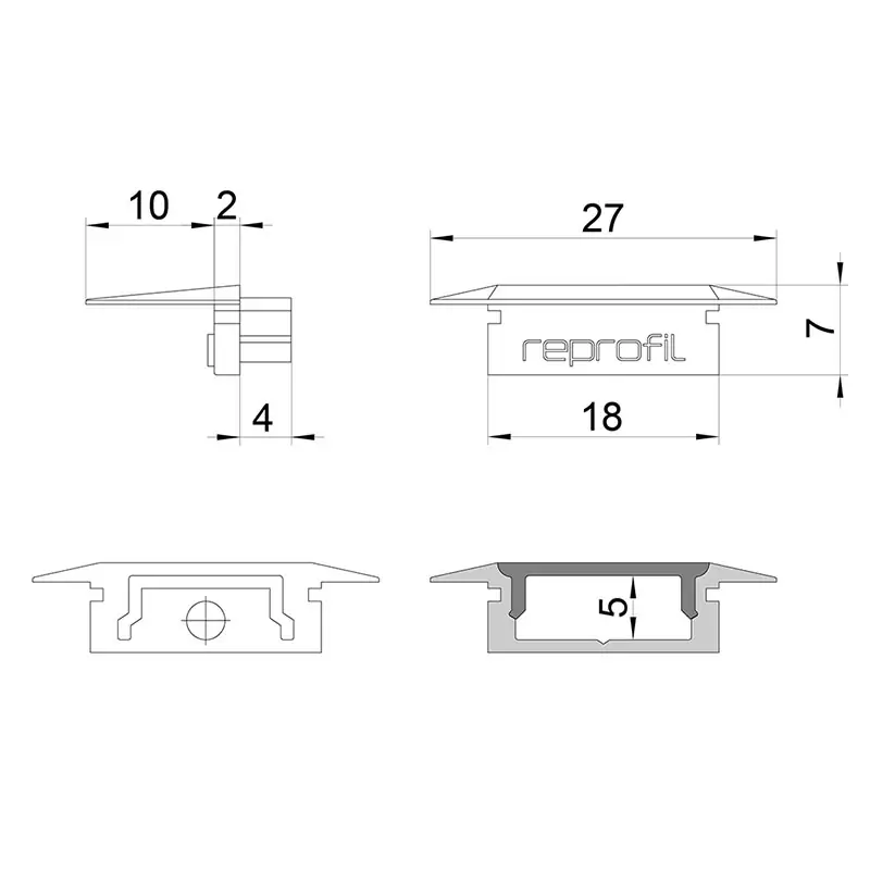 Abverkauf Reprofil, Endkappe P-ET-01-12 Set 2 Stk, Kunststoff, Länge: 27 mm