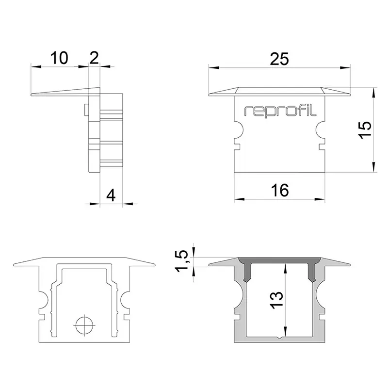 Reprofil, Endkappe P-ET-02-10 Set 2 Stk, Kunststoff, Länge: 25 mm Sonderangebot
