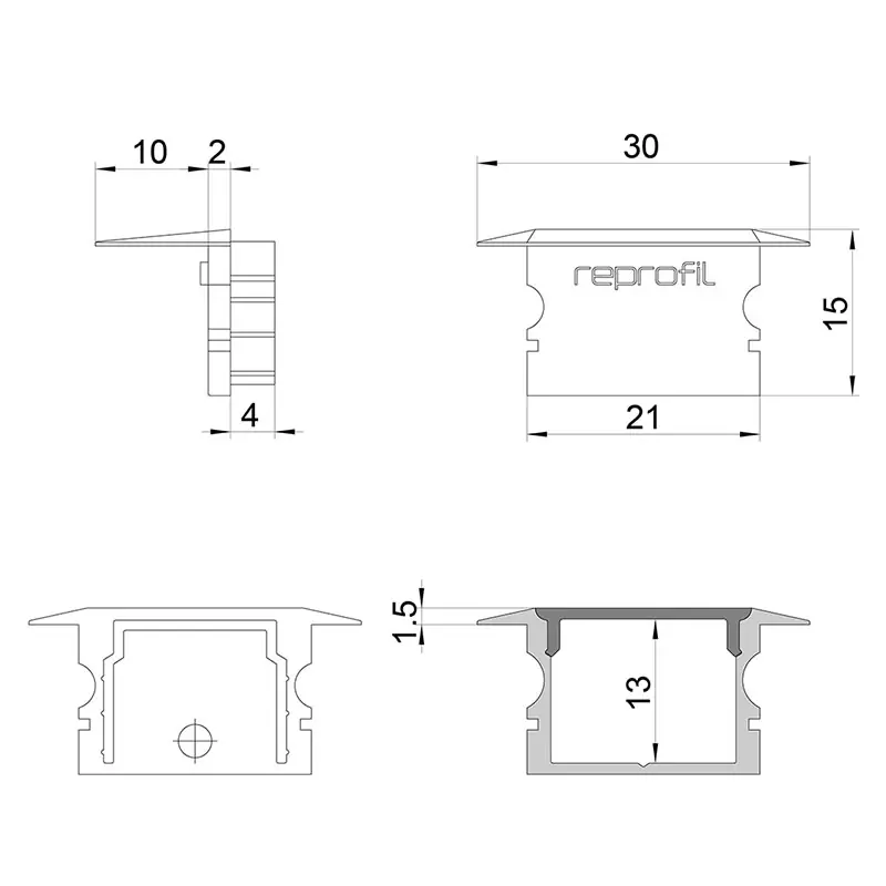Direktkauf Reprofil, Endkappe P-ET-02-15 Set 2 Stk, Kunststoff, Länge: 30 mm