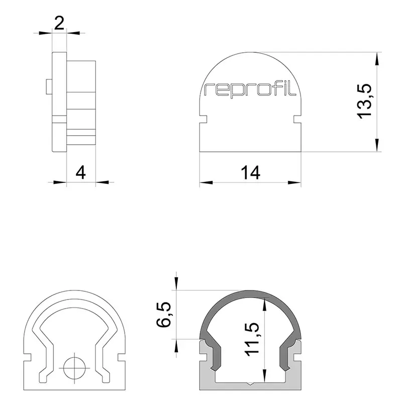 Reprofil, Endkappe R-AU-01-08 Set 2 Stk, Kunststoff, Länge: 14 mm Preiswert