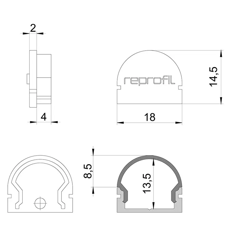 Sonderangebot Reprofil, Endkappe R-AU-01-12 Set 2 Stk, Kunststoff, Länge: 18 mm