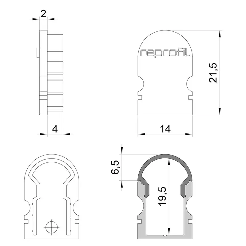 Sonderangebot Reprofil, Endkappe R-AU-02-08 Set 2 Stk, Kunststoff, Länge: 14 mm