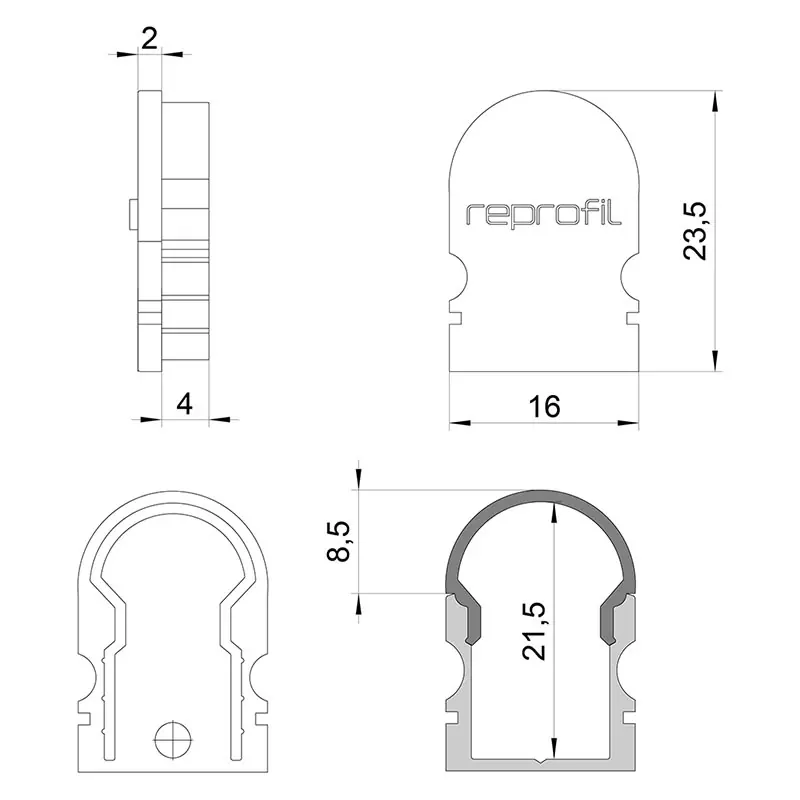 Reprofil, Endkappe R-AU-02-10 Set 2 Stk, Kunststoff, Länge: 16 mm Jetzt Kaufen