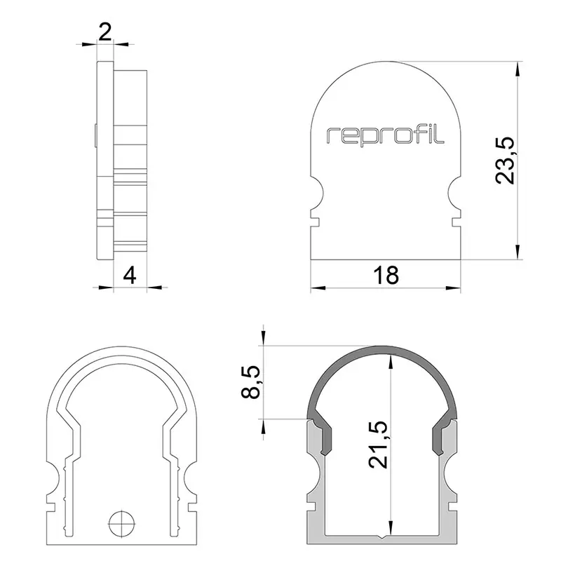 Beliebt Reprofil, Endkappe R-AU-02-12 Set 2 Stk, Kunststoff, Länge: 18 mm