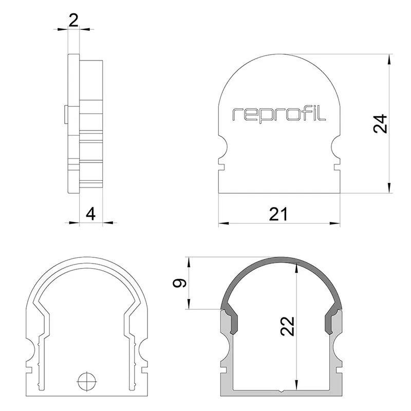 Reprofil, Endkappe R-AU-02-15 Set 2 Stk, Kunststoff, Länge: 21 mm Mega-Angebot