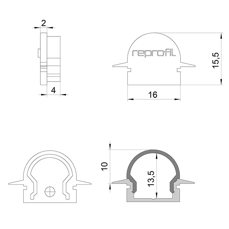 Wochenendangebot Reprofil, Endkappe R-ET-01-10 Set 2 Stk, Kunststoff, Länge: 25 mm