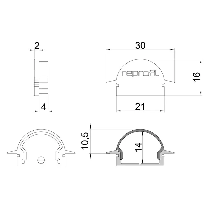 Reprofil, Endkappe R-ET-01-15 Set 2 Stk, Kunststoff, Länge: 30 mm Preisreduziert