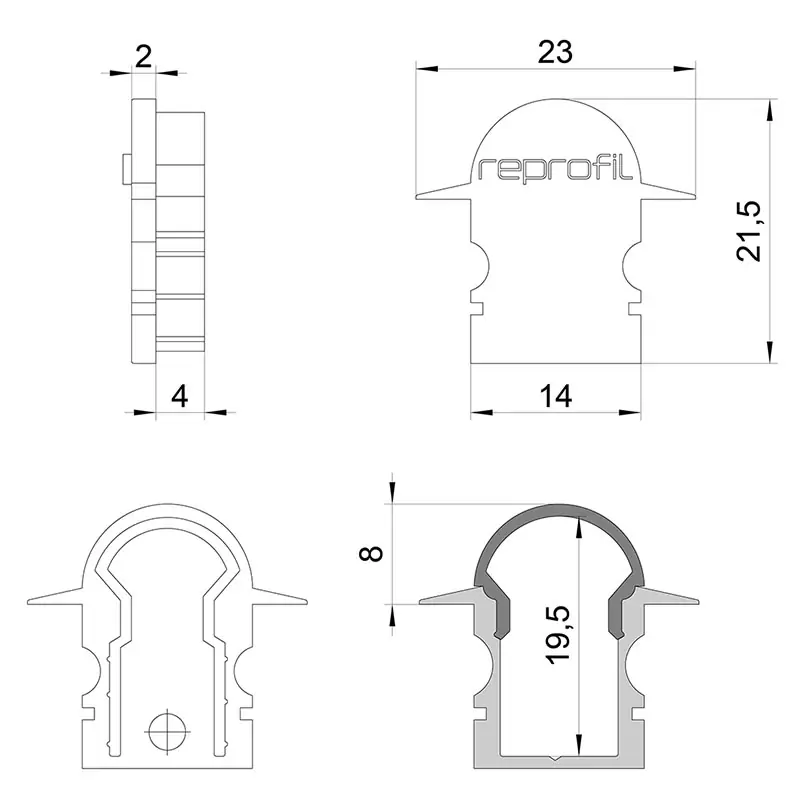 Reprofil, Endkappe R-ET-02-08 Set 2 Stk, Kunststoff, Länge: 23 mm Schnäppchen