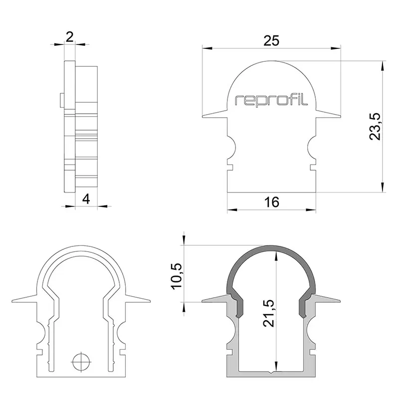 Reprofil, Endkappe R-ET-02-10 Set 2 Stk, Kunststoff, Länge: 25 mm Heißes Angebot