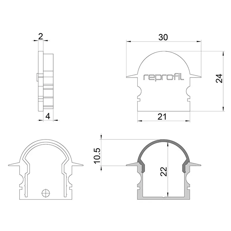 Bestseller Reprofil, Endkappe R-ET-02-15 Set 2 Stk, Kunststoff, Länge: 30 mm