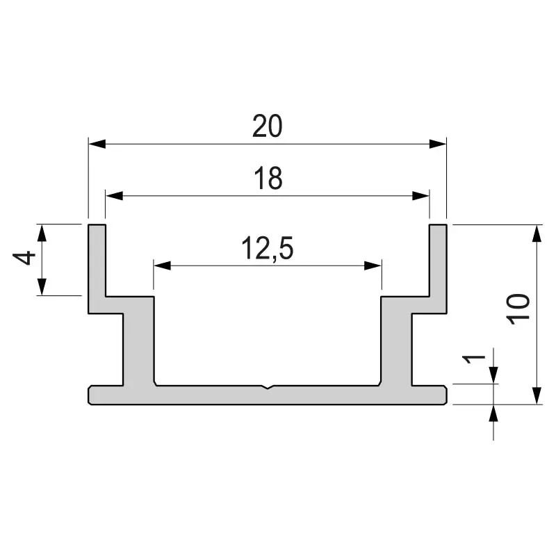 Super-Preis IP-Profile, U-flach AU-04-12 für 12 - 13,3 mm LED Stripes, Silber-matt, 1250 mm