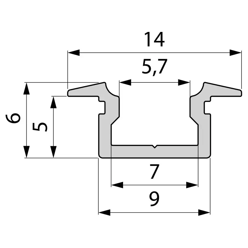 Zertifiziert T-Profil flach ET-01-05 für 5 - 5,7 mm LED Stripes, Silber-matt, eloxiert, 2000 mm
