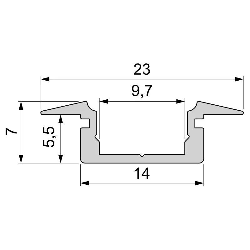 T-Profil flach ET-01-08 für 8 - 9,3 mm LED Stripes, Silber-matt, eloxiert, 2000 mm Markenprodukt