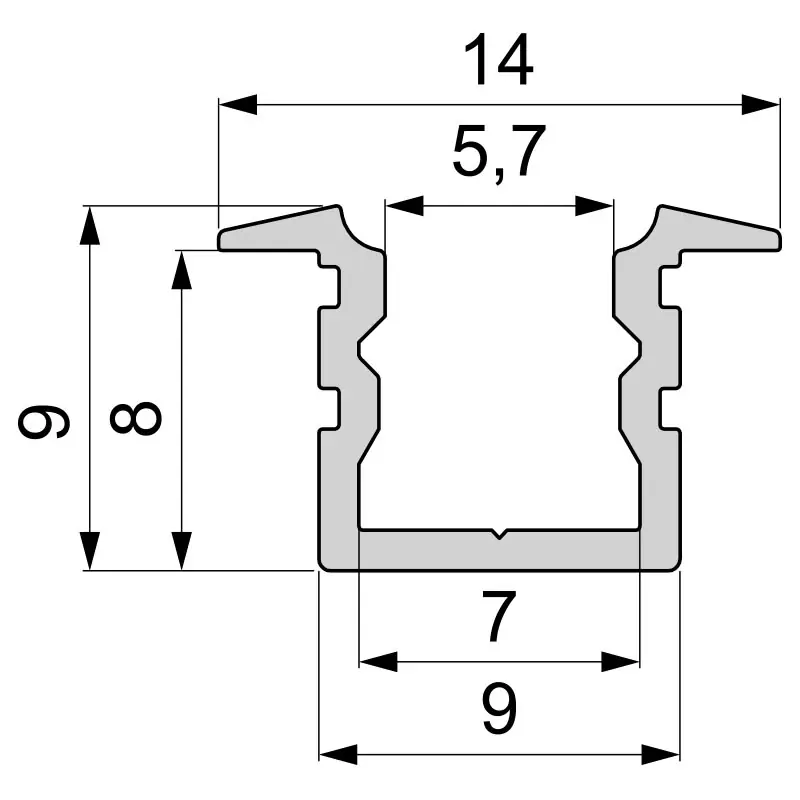 T-Profil hoch ET-02-05 für 5 - 5,7 mm LED Stripes, Silber, gebürstet, 2000 mm Solange Der Vorrat Reicht