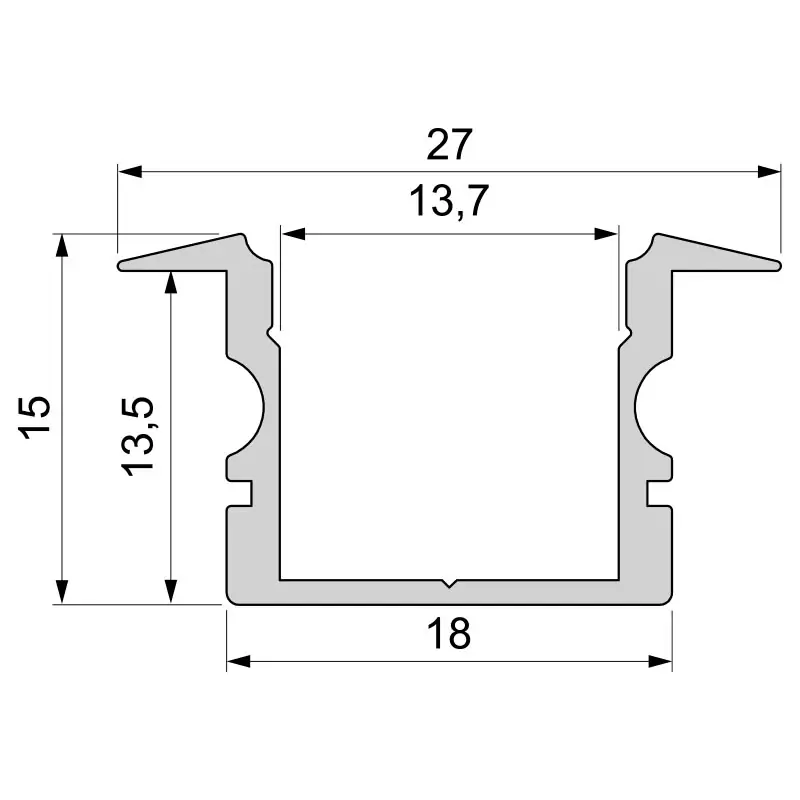 T-Profil hoch ET-02-12 für 12 - 13,3 mm LED Stripes, Silber-matt, eloxiert, 2000 mm Geprüft