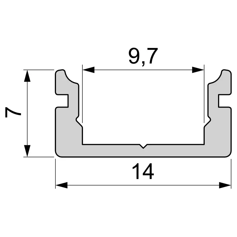 Kracherpreis U-Profil flach AU-01-08 für 8 - 9,3 mm LED Stripes, Schwarz-matt, eloxiert, 2000 mm