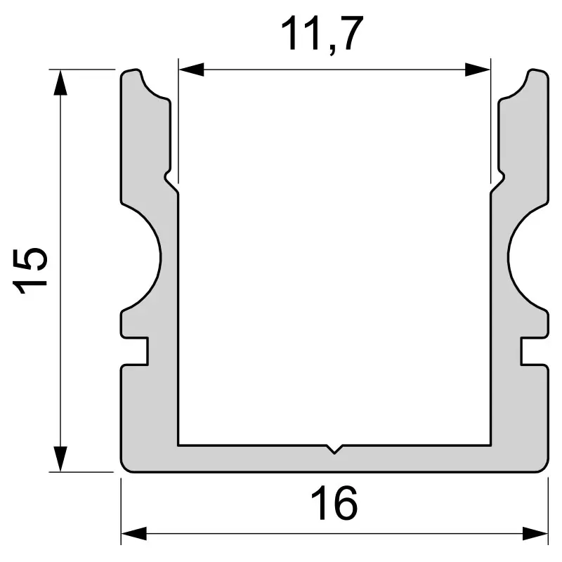 Billig U-Profil hoch AU-02-10 für 10 - 11,3 mm LED Stripes, Schwarz-matt, eloxiert, 2000 mm