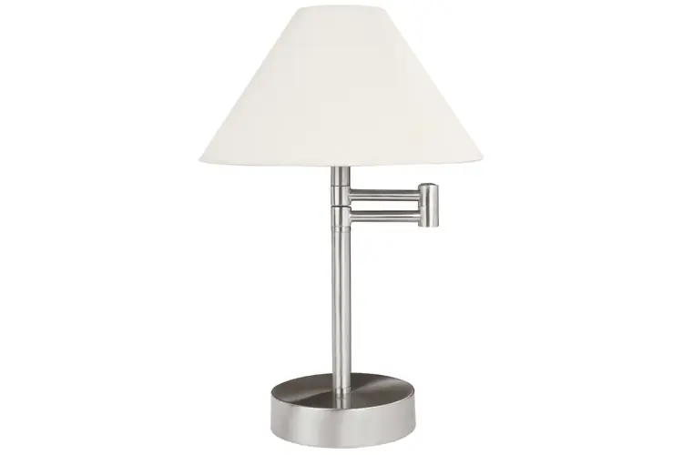 Table&Desk Helena Tischleuchte max.1x40W E14 Nickel sat/Weiß 230V Met/Stoff Neue Kollektion