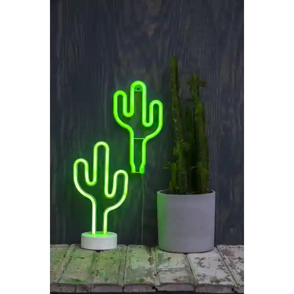"LED-Silhouette Neonlight grüner Kaktus, zum Hinstellen, ca.29,5x15 cm, Batterie, Timer, Vierfarb- Top-Preis