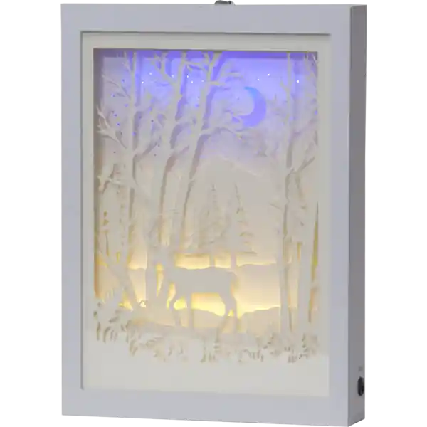 Geprüft LED-Bild "Scenery", Hirsch Material : Kunststoff, weiss 16 LED, ca. 22 x 31 cm, mit Batterie oder Tr