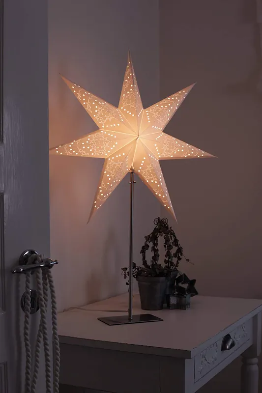 Cremefarbende Papier-Standleuchte Stern "Sensy 78" mit Metallfuss. ca. 78 cm x 54 cm Heißes Angebot