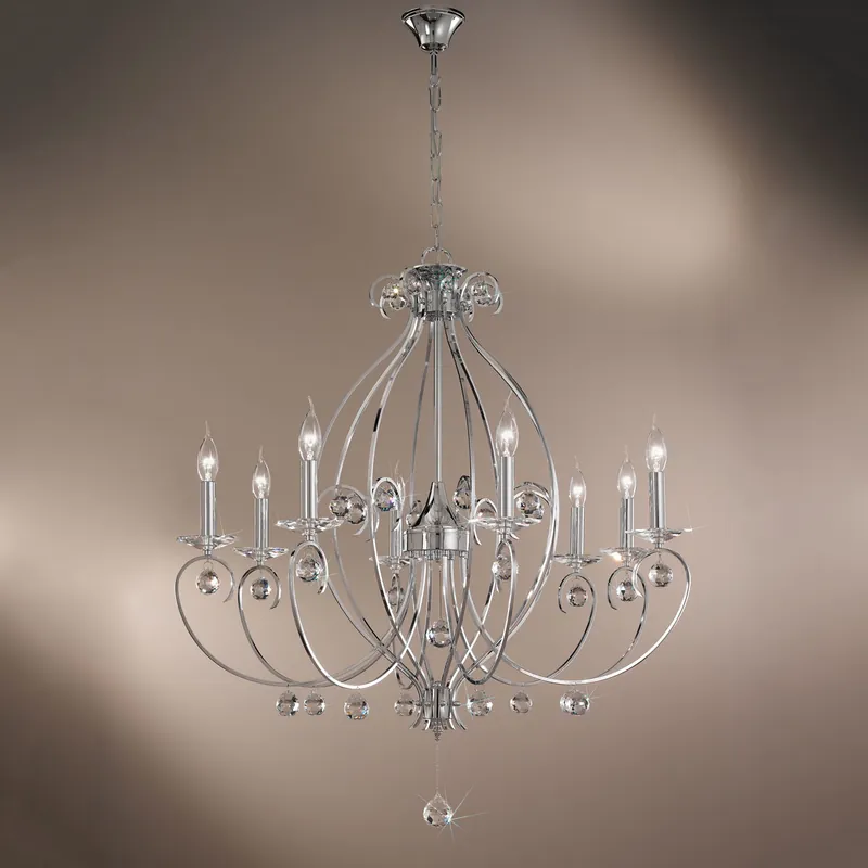 Knallerangebot Luster CARAT, Chrom, Oslash 92, 8-flammig Chrom, Oslash 92cm, Höhe 98cm, Min. Höhe 118cm, Max. Höhe