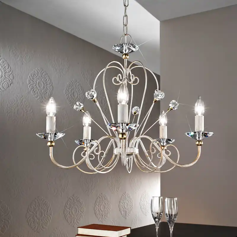 Preisknaller Luster ROSSANA, Muranoglas, Champagne/Gold, Oslash 61, 5-flammig Champagne/Gold, Oslash 61cm, Höhe 5