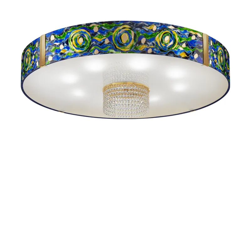 Aktuell Deckenleuchte EMOZIONE, Aqua Blue, 24 Karat Gold, Oslash 80cm, Höhe 40cm, 8-flammig, E27
