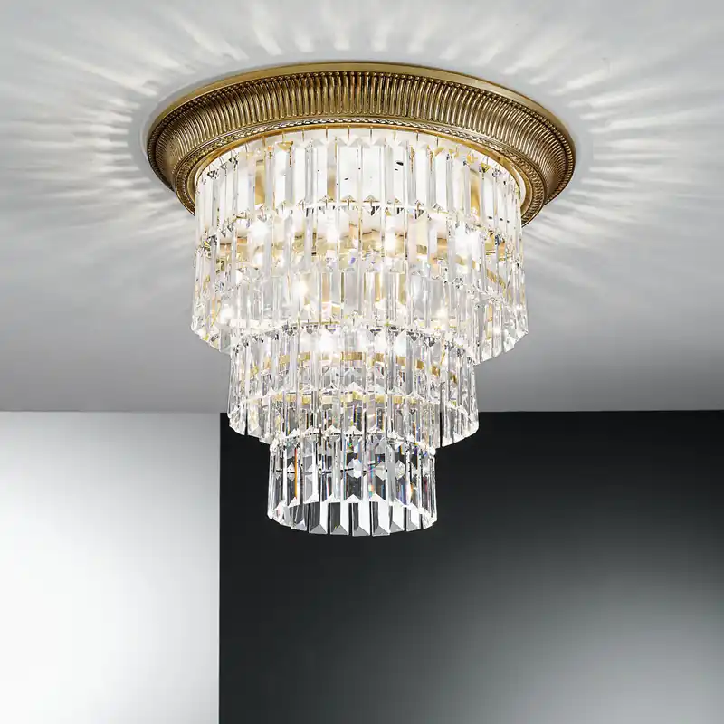 Deckenleuchte MILORD CRYSTAL, Altmessing, Oslash 50cm, Höhe 46cm, 1+3-flammig, Sichere Zahlung