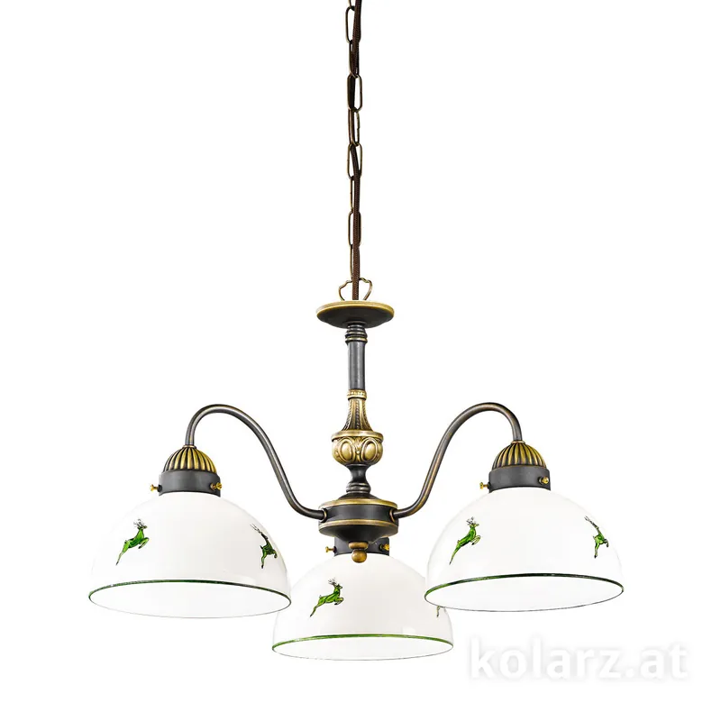 Kracherpreis Luster NONNA, mundgeblasen, Altmessing, Ø45, 3-flammig