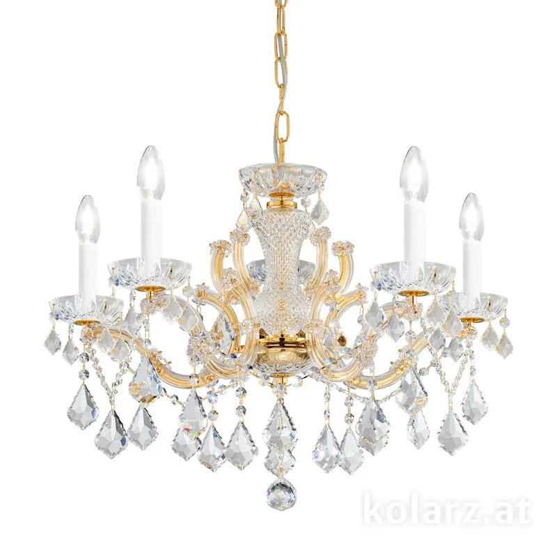 Luster MARIA LOUISE, KOLARZ Optic Kristalle, 24 Karat Gold, Ø66, 5-flammig Markenprodukt