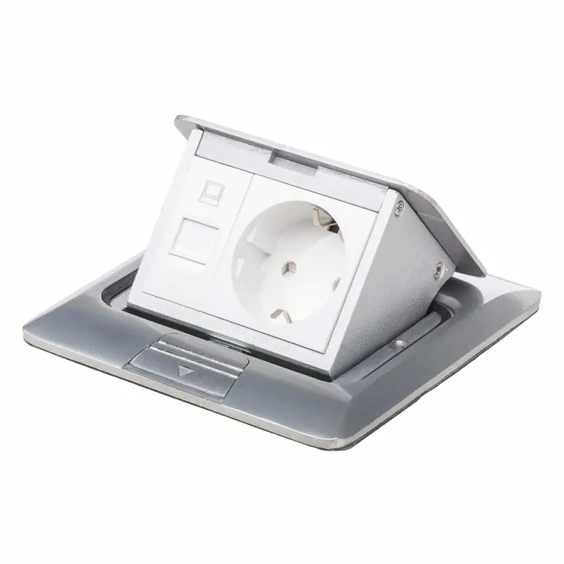 Einbausteckdose Fußbodensteckdose Steckdose 2-fach RJ45 & Schuko Edelstahl für Boden & Wand Bodendose Neue Kollektion