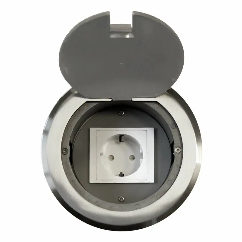 Neu Einbausteckdose Fußbodensteckdose Steckdose 1 x Schuko Edelstahl für Boden & Wand Bodendose