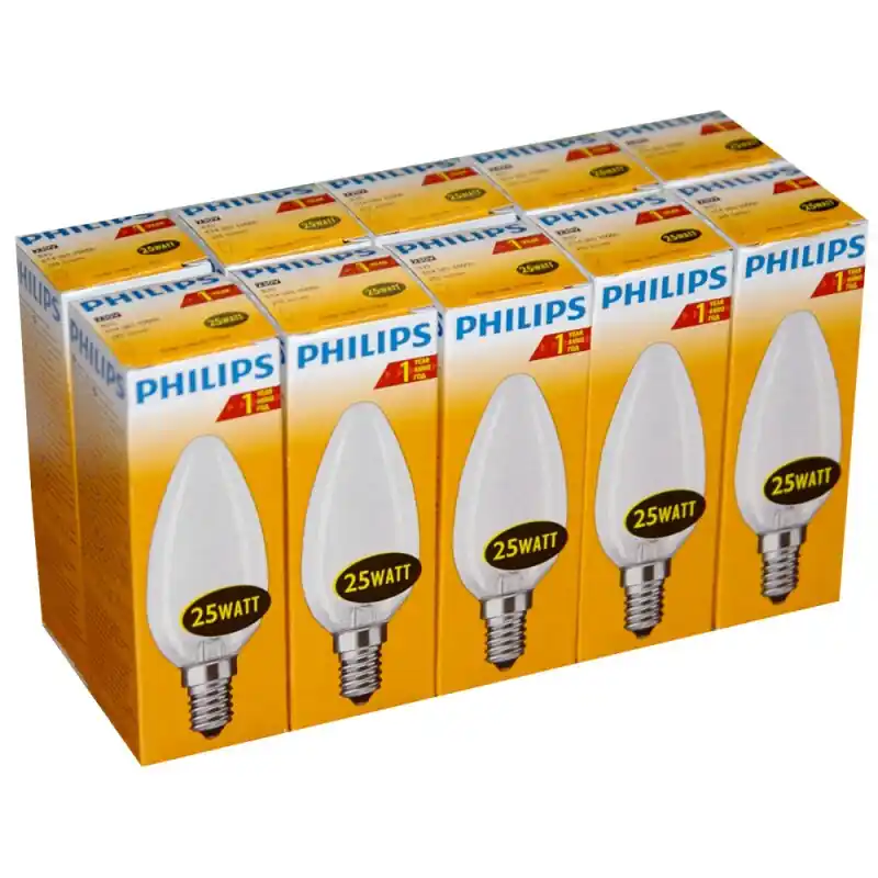 Kostenfreie Lieferung 10 x Philips Glühlampe Glühbirne Kerze 25W E14 MATT Glühlampen Glühbirnen