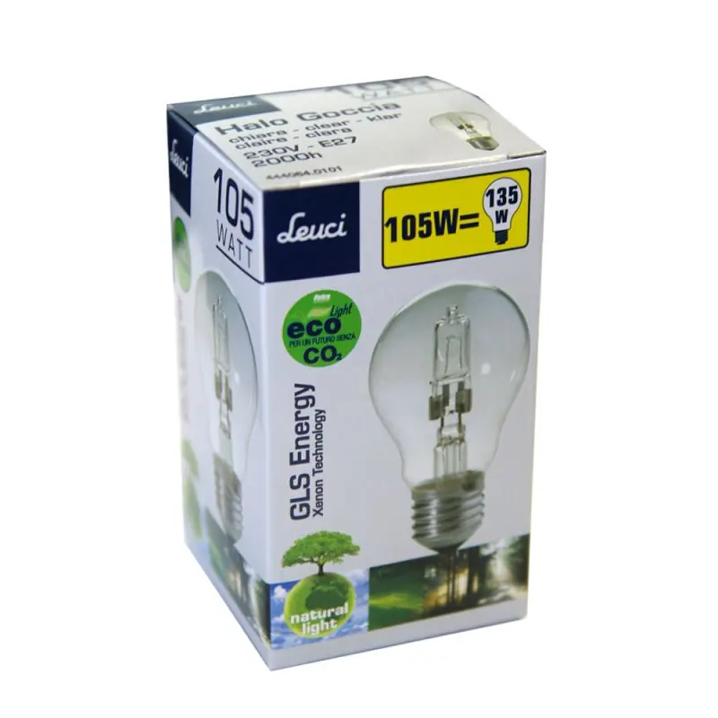 1 x Leuci Halogen Eco Glühbirne 105W = 135W E27 Glühlampe Halo Goccia klar 105 Watt Letzte Chance