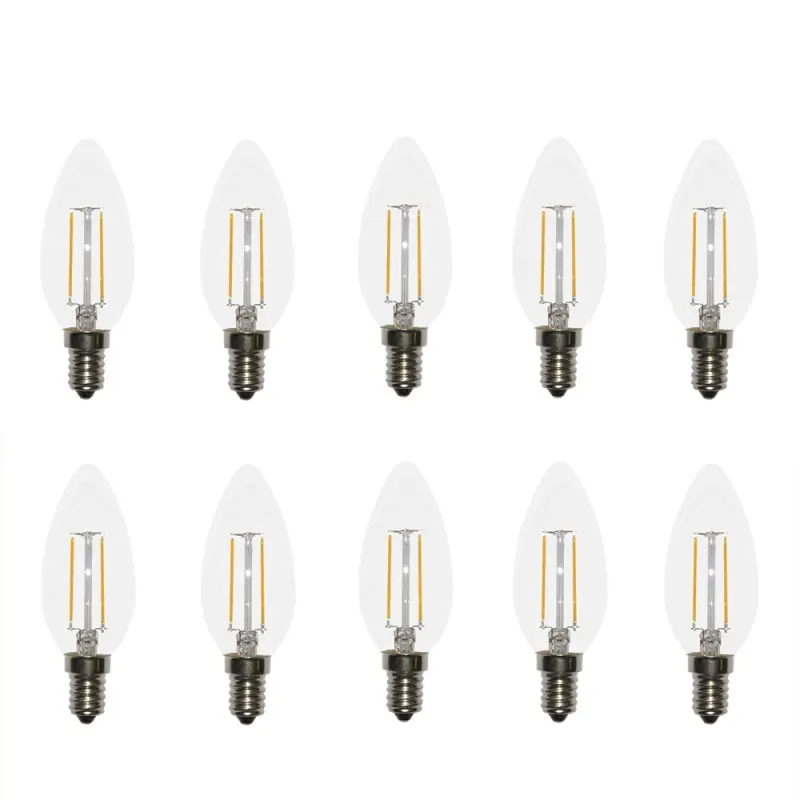 10 x LED Filament Kerze 2W wie 25W klar E14 230lm Glühlampe Glühbirne warmweiß 2700K Sale