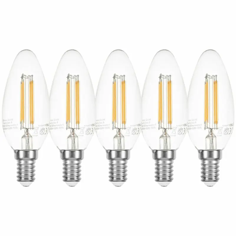 5 x LED Filament Kerze 4W = 40W E14 klar Glühlampe Glühbirne LED Faden warmweiß 2700K Billig