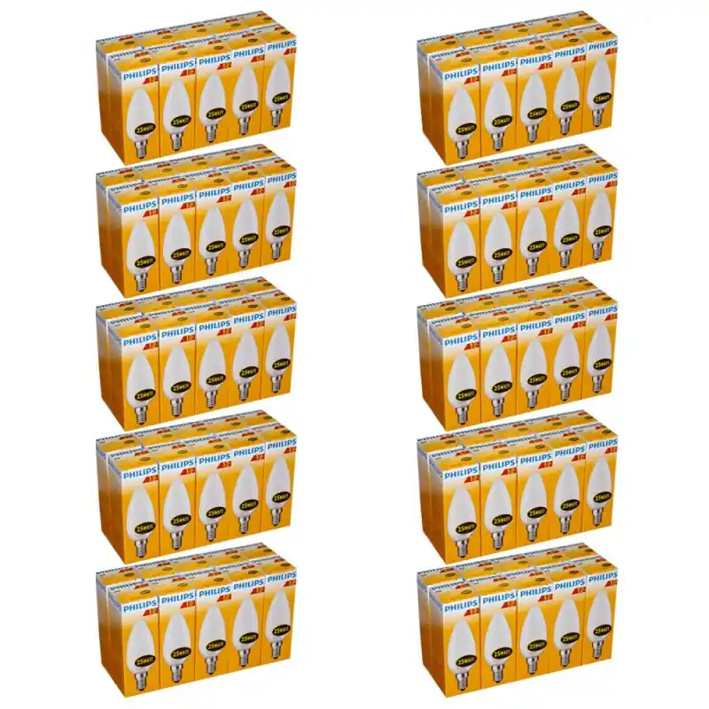 Highlight 100 x Philips Glühlampe Glühbirne Kerze 25W E14 MATT Glühlampen Glühbirnen