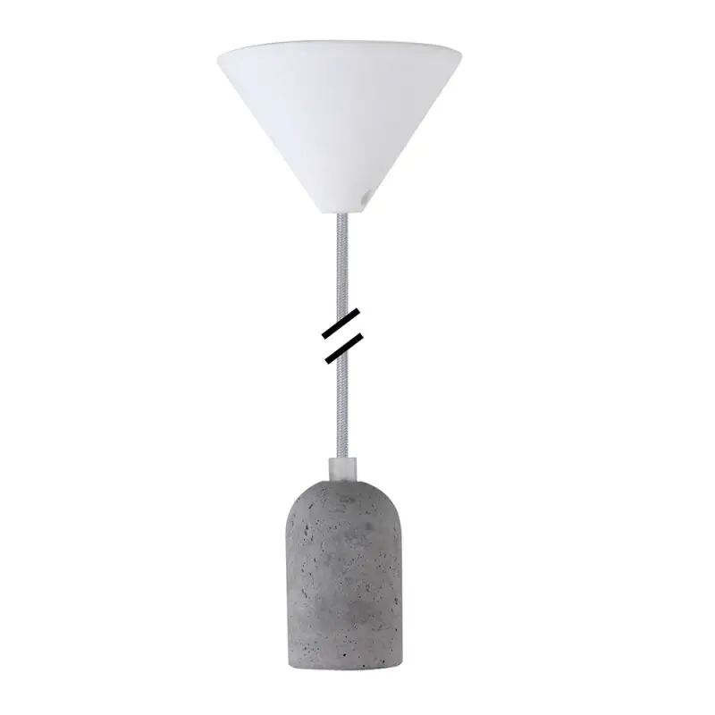 Design Pendelleuchte Textilkabel silber mit Beton Fassung E27 & weißem Baldachin Solange Der Vorrat Reicht