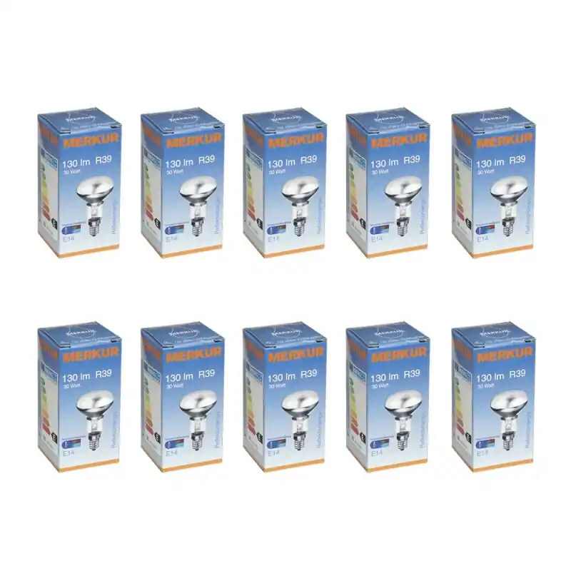 Preiswert 10 x Merkur Reflektor Glühbirne R39 30W E14 matt Glühlampe 30 Watt Glühbirnen Glühlampen