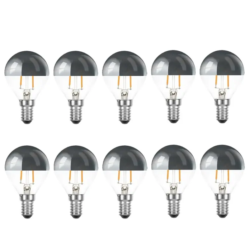 10 x LED Filament Leuchtmittel Tropfen 2W fast 25W E14 Kopfspiegel Silber Glühfaden extra warmweiß 2200K Gratis Versand