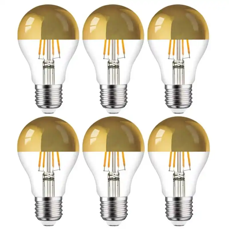 Preisreduziert 6 x LED Filament Leuchtmittel Birnenform 4W = 40W E27 Kopfspiegel Gold extra warmweiß 2200K