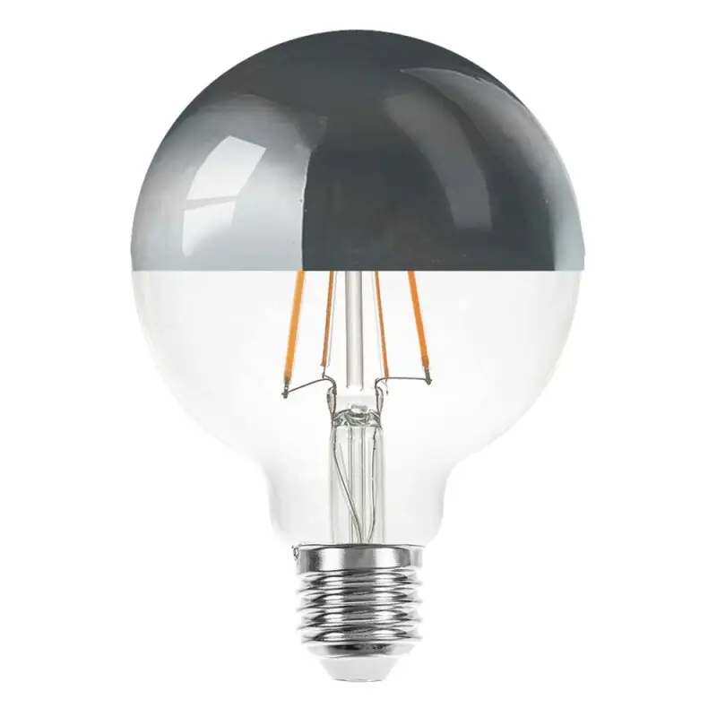 LED Filament Globe G95 6W = 60W E27 Kopfspiegel silber 680lm extra warmweiß 2200K Retro Schneller Versand