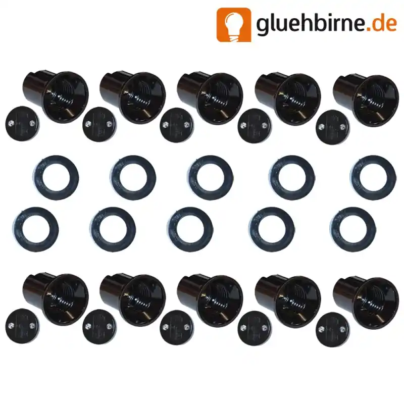 10 x Illu Fassung E27 + Dichtung flach für Illu Lichterkette Flachbandkabel H05RNH2-F Direkt Vom Hersteller