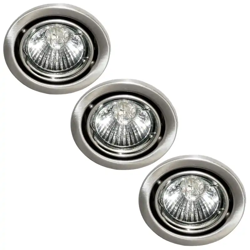3 x Einbaustrahler verstellbar Eisen gebürstet + 3 x 50W GU10 Halogen Reflektor warmweiß dimmbar Angebot
