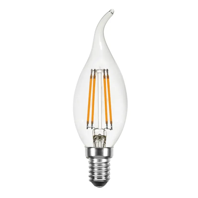 LED Filament Windstoß Kerze 4W = 40W E14 klar Glühlampe Glühbirne extra warmweiß 2200K Preiswert