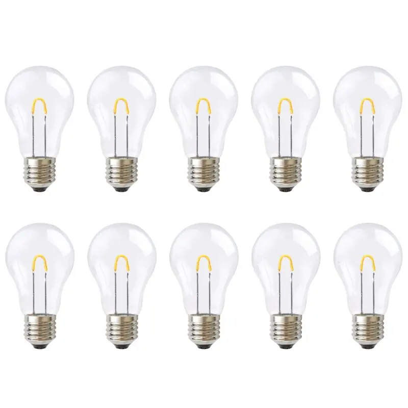10 x LED Curved Filament Birnenform A60 0,85W fast 15W E27 klar Kunststoff stoßfest extra warmweiß 2400K Neue Kollektion