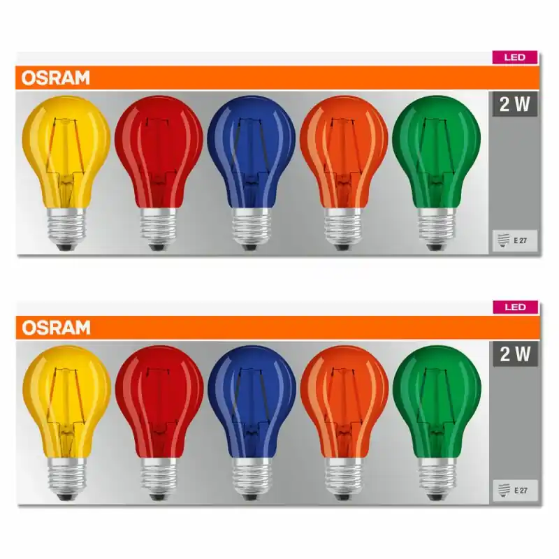 10 x Osram LED Filament Leuchtmittel Birnenform Star Classic bunt 2W = 15W E27 Rot Grün Blau Gelb Orange Direktkauf